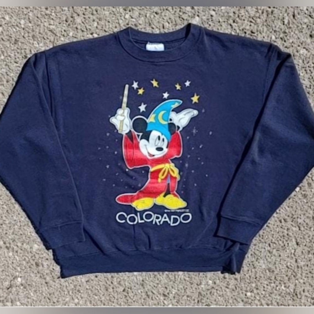 Vtg 1990s Disney Mickey Sorcerer Fantasia Crew Neck Tultex Sweatshirt (L) - Picture 7 of 9